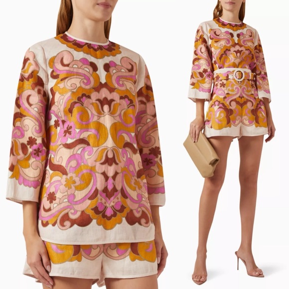 $900 Zimmermann Acadian Paisley Linen Tunic Shorts Set - Picture 2 of 16